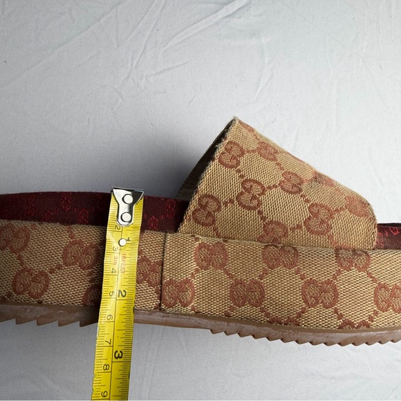 Gucci Angelina Platform Slide Sandals Original GG Canvas Red monogram size 7 - Picture 12 of 13
